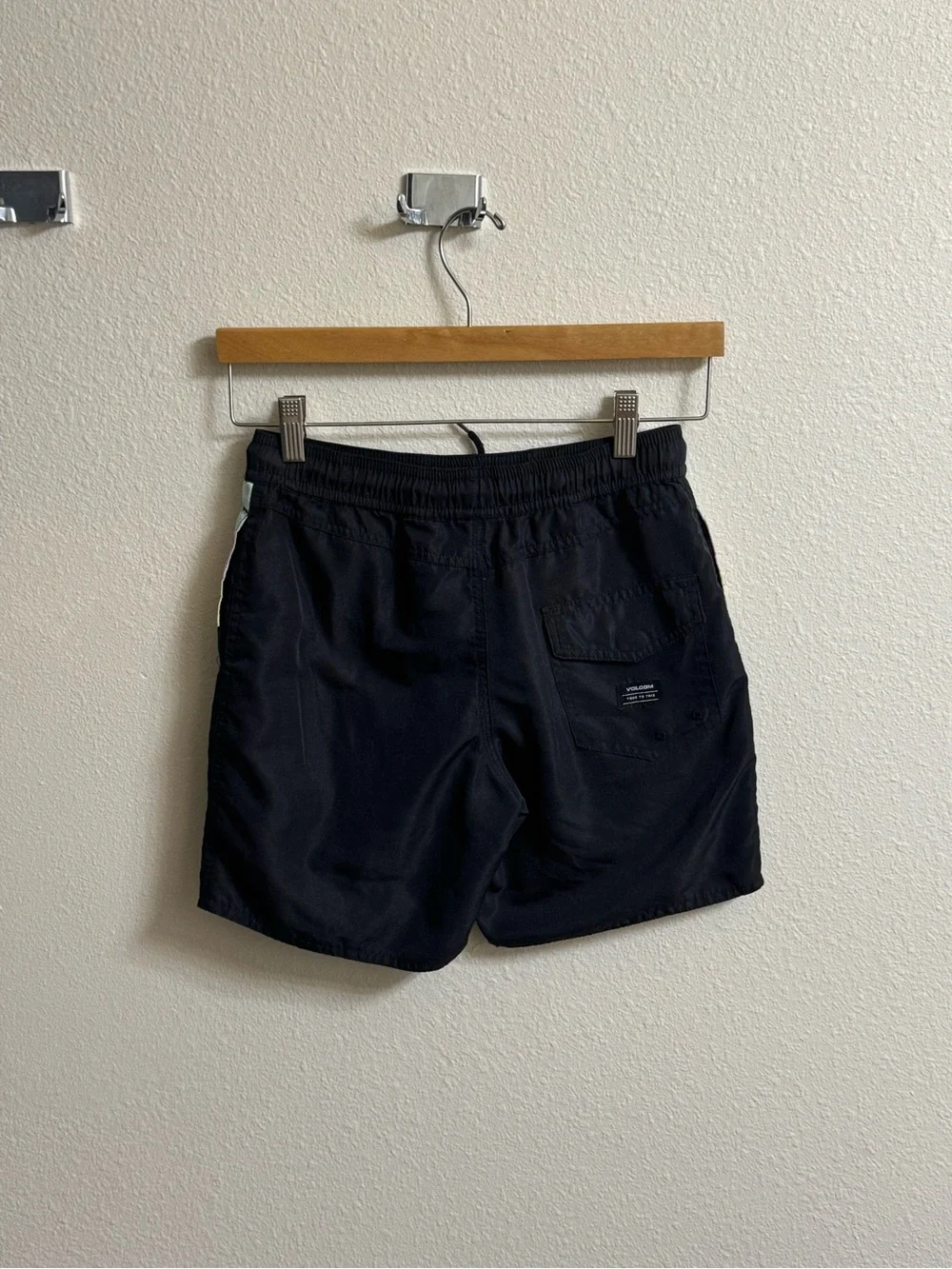 Boys Volcom Colorblock Swim Shorts in Black with Mint, Lavender & Pale Yellow